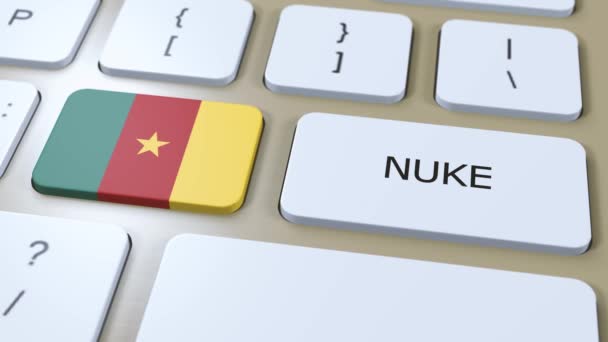Cameroon National Flag Text Nuke Country Using Nuclear Weapon Concept — Stock Video