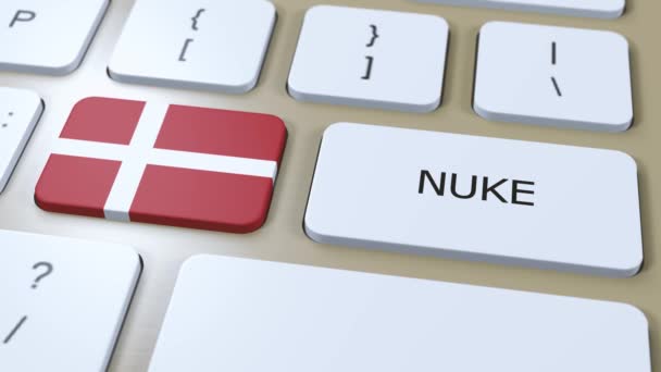 Denmark National Flag Text Nuke Country Using Nuclear Weapon Concept — Stock Video