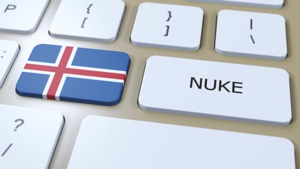 Islândia Bandeira Nacional Texto Nuke País Usando Conceito Armas Nucleares — Vídeo de Stock