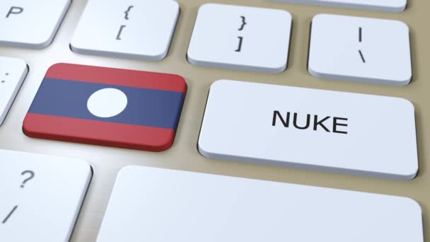Laoská Národní Vlajka Textová Atomovka Země Pomocí Animace Konceptu Nukleární — Stock video