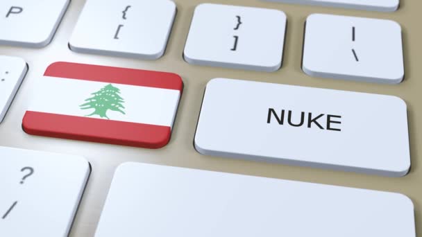 Libanon Nationale Vlag Tekst Nuke Land Dat Kernwapenconcept Animatie Gebruikt — Stockvideo