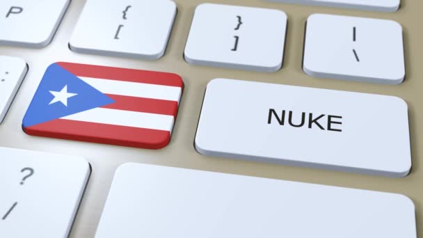Bandeira Nacional Porto Rico Texto Nuke País Usando Conceito Armas — Vídeo de Stock