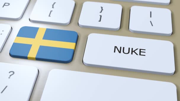Sweden National Flag Text Nuke Country Using Nuclear Weapon Concept — Stock Video