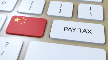 Çin Ülkesi Vergi Ödeme 3 boyutlu animasyon. Ulusal Bayrak.