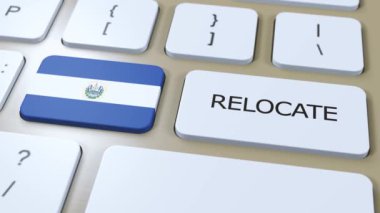 El Salvador Taşınma Şirketi Konsepti. Üç boyutlu animasyon. Tuşun Üzerinde Metin Taşımalı Ülke Bayrağı.