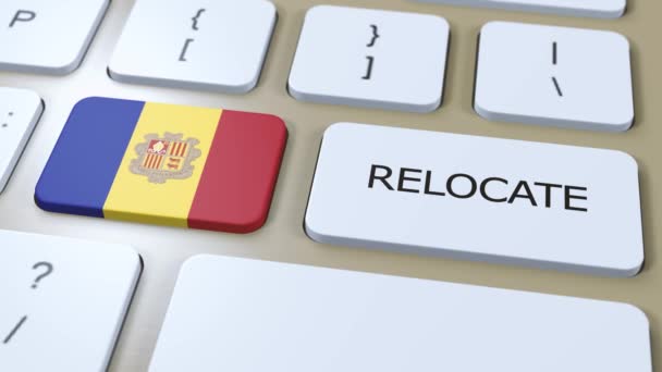 Andorra Relocation Business Concept Animación Bandera País Con Texto Reubicar — Vídeo de stock