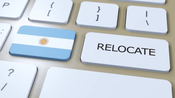 Argentyna Relocation Business Concept Animacja Flaga Kraju Przeniesieniem Tekstu Przycisk — Wideo stockowe