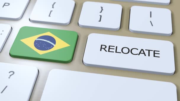 Brazílie Relocation Business Concept Animace Příznak Země Přesouváním Textu Tlačítko — Stock video