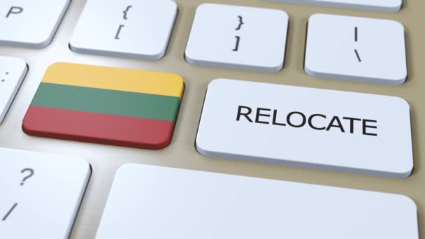 Lituania Relocation Business Concept Animación Bandera País Con Texto Reubicar — Vídeo de stock