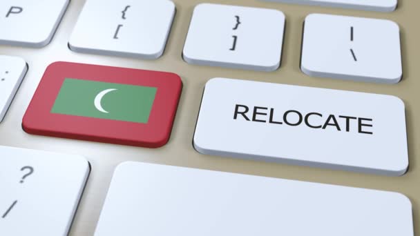 Maledivy Relocation Business Concept Animace Příznak Země Přesouváním Textu Tlačítko — Stock video