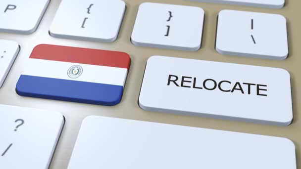 Paraguay Relocation Business Concept Animación Bandera País Con Texto Reubicar — Vídeo de stock