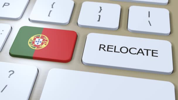 Portugal Relocation Business Concept Animación Bandera País Con Texto Reubicar — Vídeo de stock