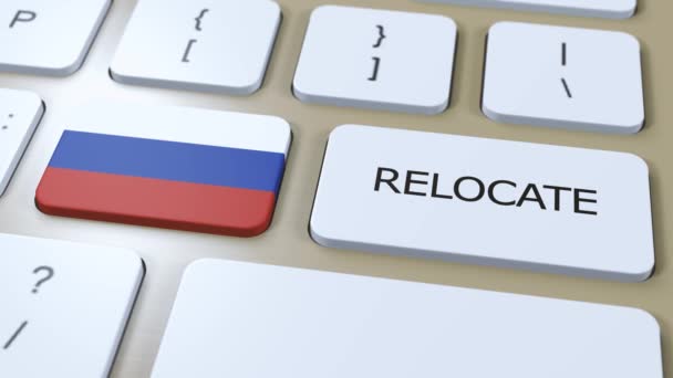 Russia Relocation Business Concept Inglés Animación Bandera País Con Texto — Vídeo de stock