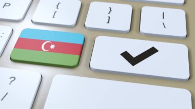 Azerbaycan Ulusal Bayrak ve İşaretleme veya Evet Tuşu 3D Canlandırması.