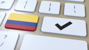 Kolombiya Ulusal Bayrak ve Hesap İşareti veya Evet Tuşu 3D Canlandırma.