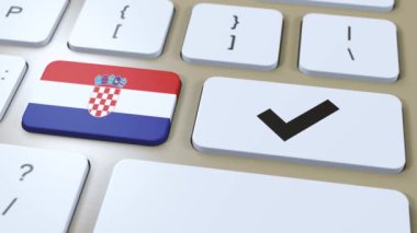 Hırvatistan Ulusal Bayrak ve Denetim İşareti veya Evet Tuşu 3D Canlandırması.