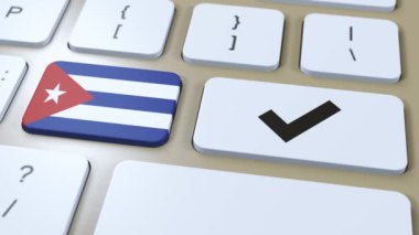 Küba Ulusal Bayrak ve Hesap İşareti veya Evet Tuşu 3D Canlandırması.