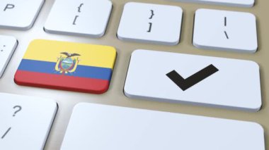 Ekvador Ulusal Bayrak ve İşaretleme veya Evet Tuşu 3B Canlandırması.