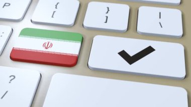 İran Ulusal Bayrak ve Çek İşareti veya Evet Tuşu 3D Canlandırması.