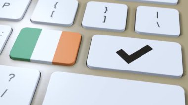 İrlanda Ulusal Bayrak ve Hesap İşareti veya Evet Tuşu 3D Canlandırması.