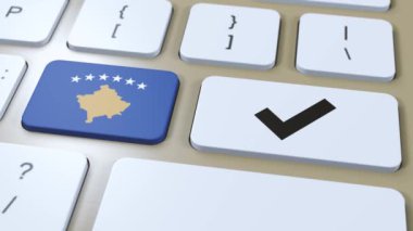 Kosova Ulusal Bayrak ve Denetim İşareti veya Evet Tuşu 3D Canlandırması.