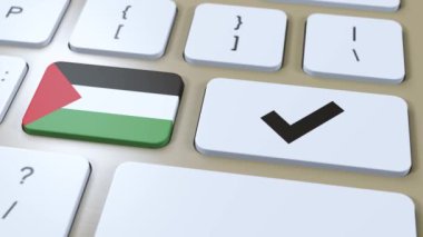 Filistin Ulusal Bayrak ve Çek İşareti veya Evet Tuşu 3D Canlandırması.