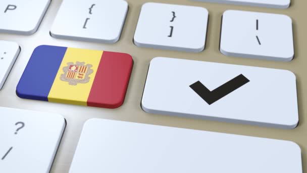 Bandeira Verificação Nacional Andorra Marcar Sim Botão Animação — Vídeo de Stock