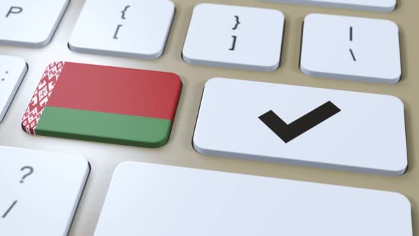 Weißrussland Nationalflagge Und Häkchen Oder Taste Animation — Stockvideo