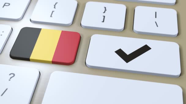 Bandeira Nacional Bélgica Marque Sim Botão Animação — Vídeo de Stock