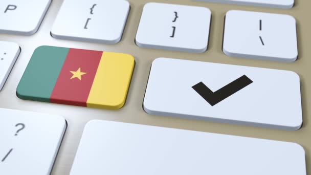 喀麦隆国旗和检查标志或是按钮3D动画 — 图库视频影像