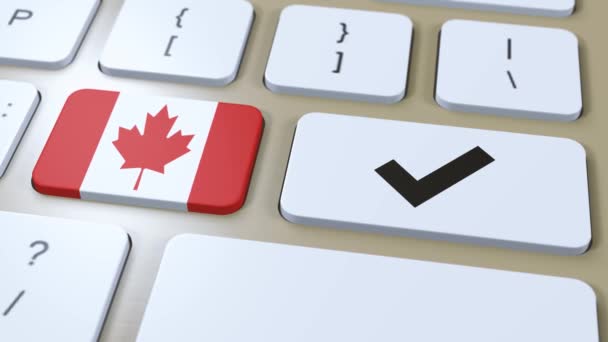 Канадский Национальный Флаг Галочка Знак Кнопка Анимации — стоковое видео