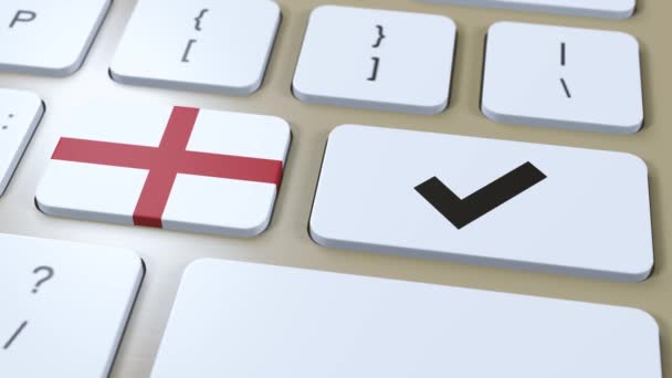 England Nationalflagge Und Häkchen Oder Taste Animation — Stockvideo