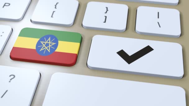Bandiera Nazionale Etiopia Segno Spunta Pulsante Animazione — Video Stock