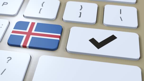 Bandeira Verificação Nacional Islândia Marcar Sim Botão Animação — Vídeo de Stock