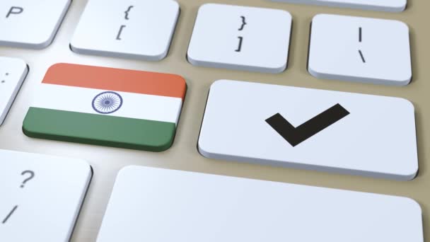 Indiens Nationalflagge Und Häkchen Oder Taste Animation — Stockvideo