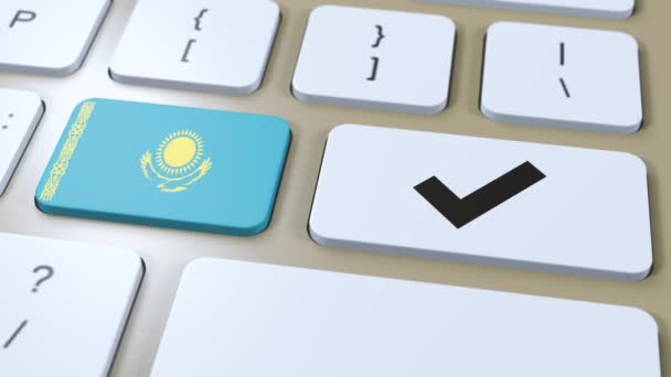 Kazachstan Nationale Vlag Controleer Mark Yes Button Animatie — Stockvideo