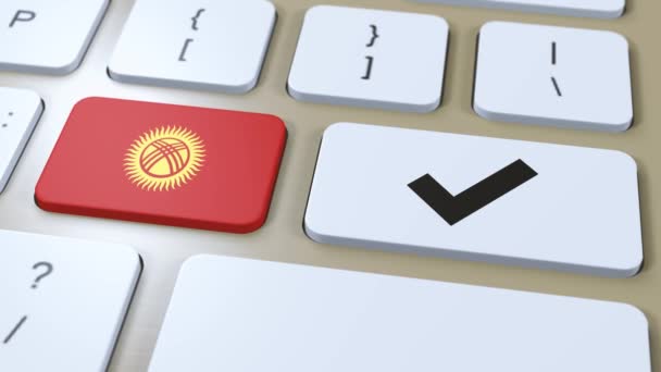 Kirgisistan Nationalflagge Und Häkchen Oder Taste Animation — Stockvideo