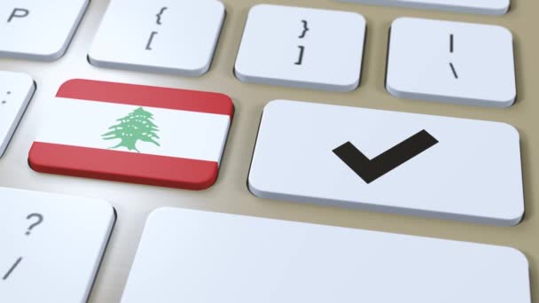 Ливанский Национальный Флаг Галочка Метки Кнопка Анимации — стоковое видео