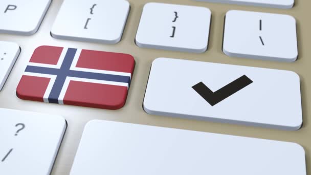 Норвежский Национальный Флаг Галочка Знак Кнопка Анимации — стоковое видео