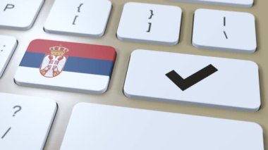 Sırbistan Ulusal Bayrak ve Denetim İşareti veya Evet Tuşu 3D Canlandırması.