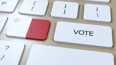 Ülkede Malta oylaması. Ulusal Bayrak ve Düğme 3 Boyutlu Canlandırma.