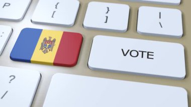 Moldova oylaması. Ulusal Bayrak ve Düğme 3 Boyutlu Canlandırma.