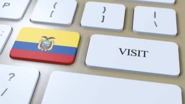 Ekvador Ulusal Bayrak ve Metin Ziyareti. Ülkeyi Ziyaret Et 3D Canlandırması.