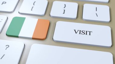 İrlanda Ulusal Bayrak ve Metin Ziyareti. Ülkeyi Ziyaret Et 3D Canlandırması.