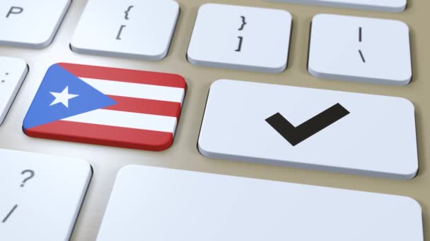 プエルトリコ国旗とチェックマークまたははいボタン3Dアニメーション — ストック動画
