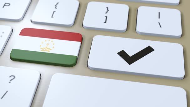 Tadschikistans Nationalflagge Und Häkchen Oder Taste Animation — Stockvideo