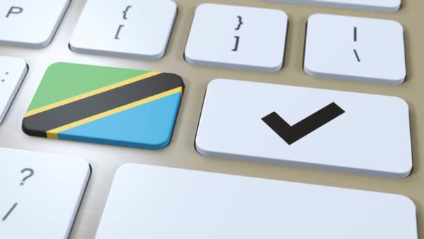 タンザニア国旗とチェックマークまたははいボタン3Dアニメーション — ストック動画