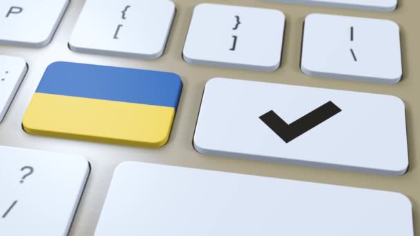 Bandeira Nacional Ucrânia Marcar Sim Botão Animação — Vídeo de Stock
