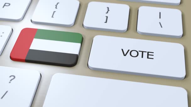 Ηνωμένα Αραβικά Εμιράτα Ψηφοφορία Στη Χώρα Εθνική Σημαία Και Κουμπί — Αρχείο Βίντεο