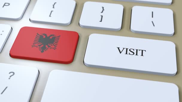 Albania National Flag Text Visit Button Visit Country Animation — Stock Video